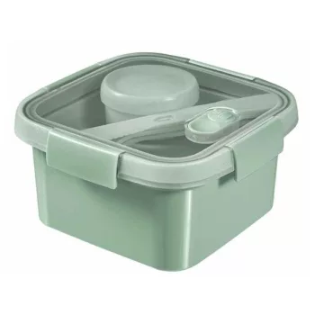   Ételtartó, szósztartóval, evőeszközzel, szögletes, műanyag, 1,1 l, CURVER "Smart Eco", világoszöld