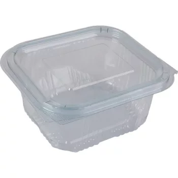   Ételtároló doboz, egybefedeles, műanyag, szögletes, 375 ml, 100 db, "Party", víztiszta