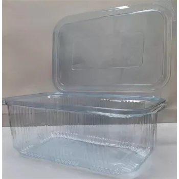   Ételtároló doboz, egybefedeles, újrahasznosított műanyag, szögletes, 750 ml, 100 db, "Party", víztiszta