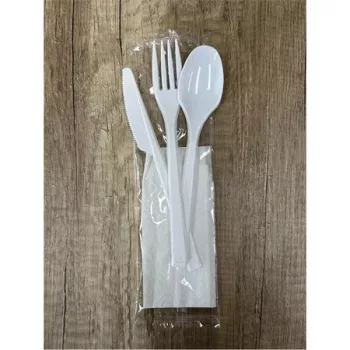 Evőeszköz szett, műanyag, csomagolt, 3+1 db, fehér