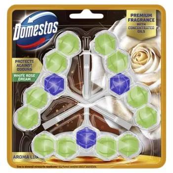   WC frissítő blokk, 3 db-os, DOMESTOS "Aroma Lux", fehér rózsabimbó és teafa olaj