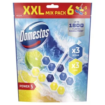   WC frissítő blokk, 6 db-os, DOMESTOS "Power 5", óceán és lime