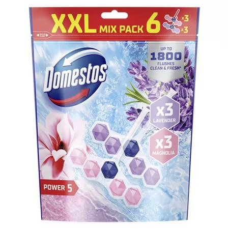 WC frissítő blokk, 6 db-os, DOMESTOS "Power 5", magnólia és levendula