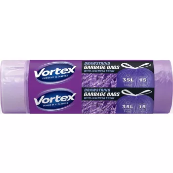   Szemeteszsák, zárószalagos, 35 l, 15 db, 50x60 cm, HDPE, 15 µ, VORTEX, levendula illattal