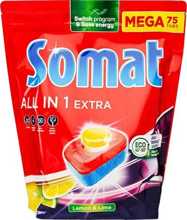 Mosogatógéptabletta, 75 db, SOMAT "All in 1 Extra", Lemon&Lime