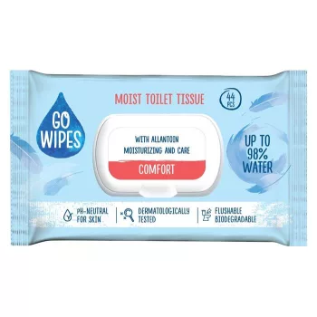   Toalettpapír, nedves, visszazárható tetővel, 44 db, GO WIPES "Comfort"