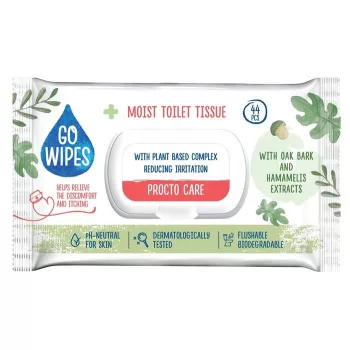   Toalettpapír, nedves, visszazárható tetővel, 44 db, GO WIPES "Procto Care"