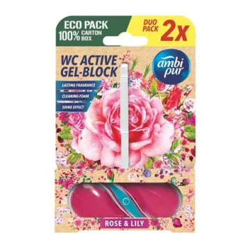 WC tisztító blokk, 2x45 g, AMPI PUR, rózsa és liliom