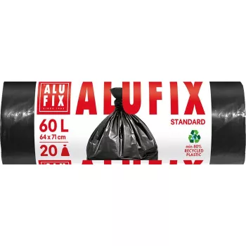 Szemeteszsák, 60 l, 20 db, 64x71 cm, 15 µ, ALUFIX, fekete