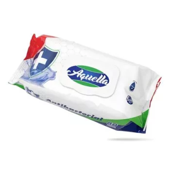   Nedves törlőkendő, 80 db, antibakteriális, visszazárható tetővel, "Aquella"