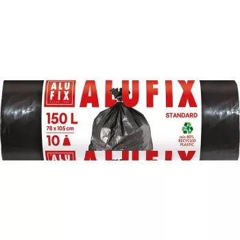   Szemeteszsák, 150 l, 10 db, 80x105 cm, 35 µ, ALUFIX, fekete