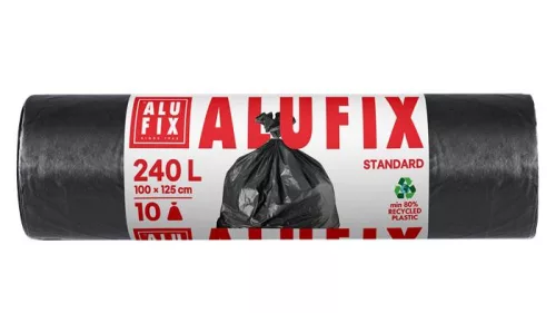 Szemeteszsák, 240 l, 10 db, 100x125 cm, 40 µ, ALUFIX, fekete