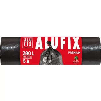   Szemeteszsák, 280 l, 5 db, 115x135 cm, 60 µ, ALUFIX, fekete