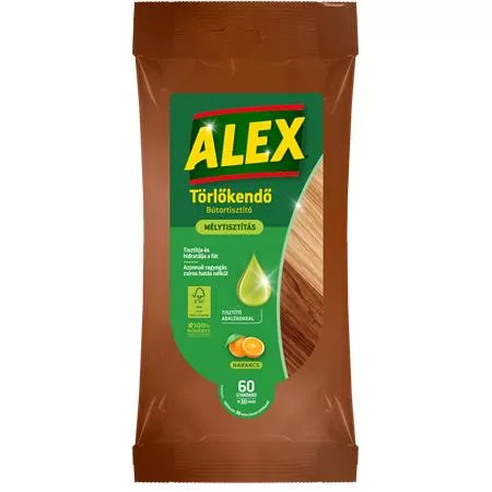 Nedves törlőkendő bútorokhoz, ALEX, 30 db