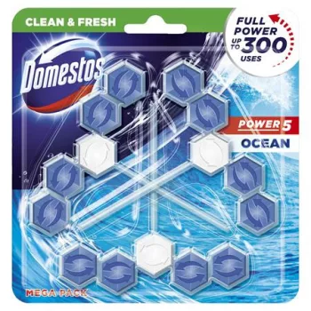   WC frissítő blokk, 3 db-os, DOMESTOS "Power 5", óceán