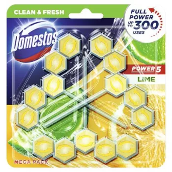   WC frissítő blokk, 3 db-os, DOMESTOS "Power 5", lime