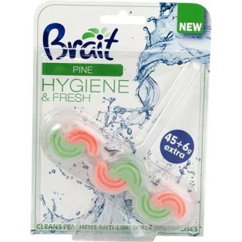   WC tisztító blokk, 2 fázisú, 45 g, "Brait Hygiene and fresh", fenyő