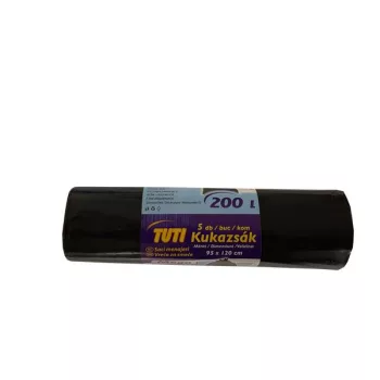   Szemeteszsák, extra erős, 200 l, 5 db, 95x120 cm, 38 µ, TUTI "Mega", fekete