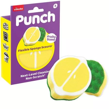 Súrolószivacs, rugalmas, VILEDA "Punch Scrub 'n' Flex", citrom