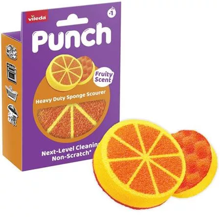 Súrolószivacs, extra erős, VILEDA "Punch Dual Action Scrub", narancs