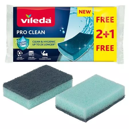 Mosogatószivacs, 2+1 db, VILEDA "Pro Clean", kék