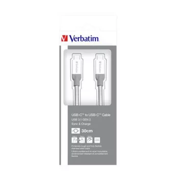 USB kábel, USB-C 3.1 - USB-C, 30 cm, VERBATIM, ezüst