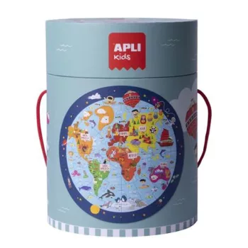   Puzzle, kör alakú, 48 darabos, APLI Kids "Circular Puzzle", világtérkép