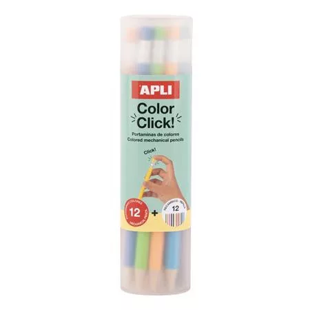 Színes töltőceruza készlet, ceruzatartóban, APLI "Color Click", 12 különböző szín