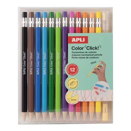 Színes töltőceruza készlet, APLI "Color Click", 12 különböző szín