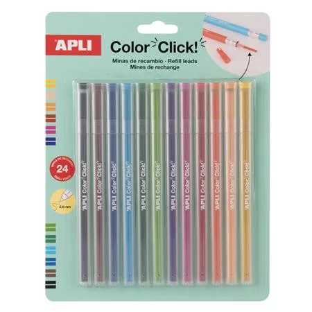 Utántöltő színes töltőceruza készlethez, APLI "Color Click", 24 db, 12 szín