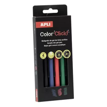   Zseléstoll, akril tintával, 0,7 mm, nyomógombos, APLI "Color Click", 4 különböző szín