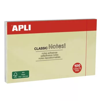   Öntapadó jegyzettömb, 125x75 mm, 100 lap, APLI "Classic", sárga