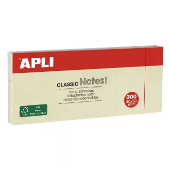  Öntapadó jegyzettömb, 40x50 mm, 3x100 lap, APLI "Classic", sárga