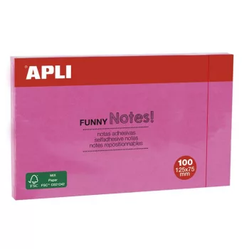   Öntapadó jegyzettömb, 125x75 mm, 100 lap, APLI "Funny", pink