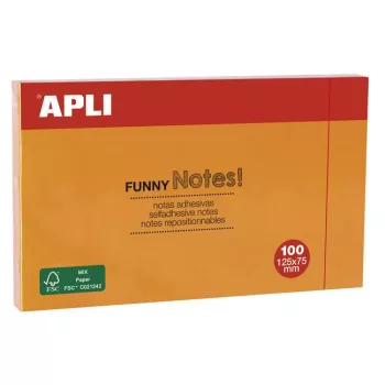   Öntapadó jegyzettömb, 125x75 mm, 100 lap, APLI "Funny", narancssárga