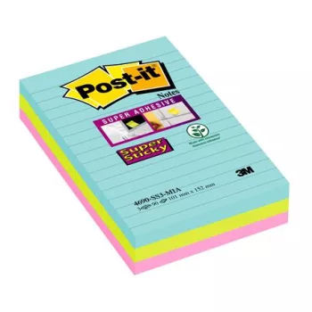   Öntapadó jegyzettömb, vonalas, 3x90 lap, 101x152 mm, 3M POSTIT "Super Sticky Cosmic", vegyes színek