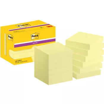   Öntapadó jegyzettömb csomag, 48x48 mm, 12x90 lap, 3M POSTIT "Super Sticky", sárga
