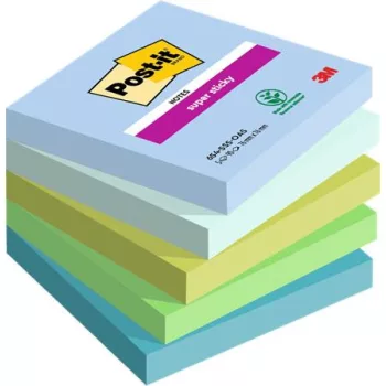  Öntapadó jegyzettömb, 76x76 mm, 5x90 lap, 3M POSTIT "Super Sticky Oasis", vegyes színek