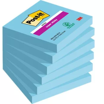   Öntapadó jegyzettömb, 76x76 mm, 6x90 lap, 3M POSTIT "Super Sticky", kék
