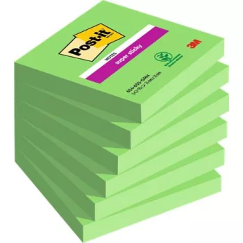   Öntapadó jegyzettömb, 76x76 mm, 6x90 lap, 3M POSTIT "Super Sticky", zöld