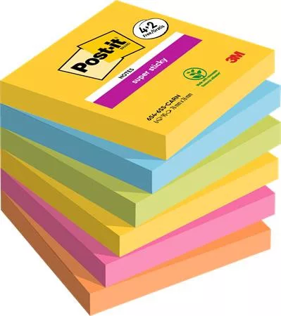 Öntapadó jegyzettömb, 76x76 mm, 6x90 lap, 3M POSTIT "Super Sticky", "Carnival", vegyes színek