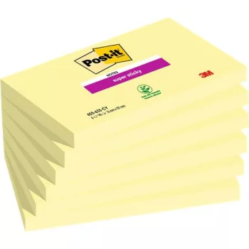   Öntapadó jegyzettömb csomag, 76x127 mm, 6x90 lap, 3M POSTIT "Super Sticky", kanári sárga