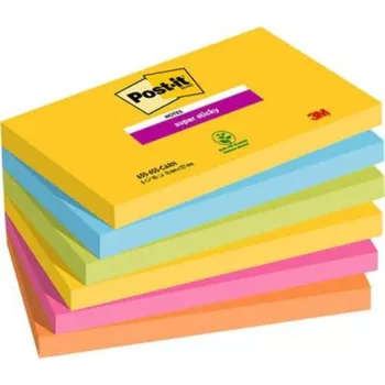   Öntapadó jegyzettömb, 76x127 mm, 6x90 lap, 3M POSTIT, "Super Sticky", Carnival