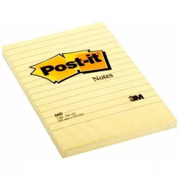   Öntapadó jegyzettömb, 102x152 mm, 100 lap, vonalas, 3M POSTIT, sárga