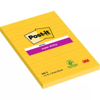   Öntapadó jegyzettömb, 102x152 mm, 90 lap, vonalas, 3M POSTIT "Super Sticky", sárga