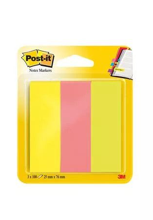 Jelölőcímke, papír, 3x100 lap, 25x76 mm, 3M POSTIT, vegyes neon színek