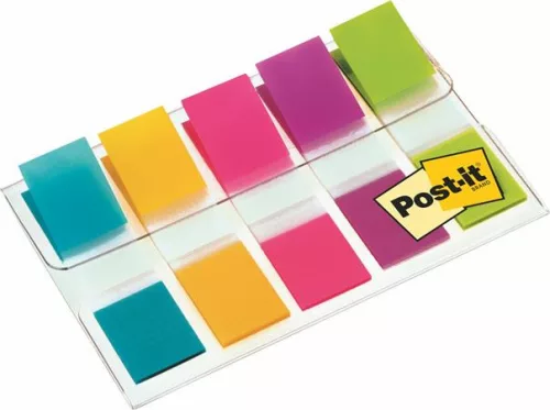 Jelölőcímke, műanyag, 5x20 lap, 12x43 mm, 3M POSTIT, vegyes