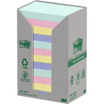   Öntapadó jegyzettömb, 38x51 mm, 24x100 lap, környezetbarát, 3M POSTIT "Nature", vegyes pasztell színek