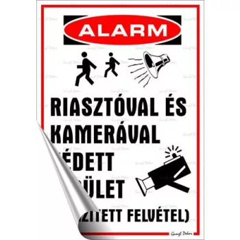   Információs matrica, 25x17,5 cm, "Riasztóval és kamerával védett terület"