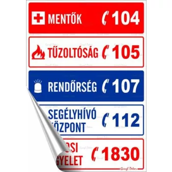   Információs matrica, 25x17,5 cm, "Segélyhívószámok"